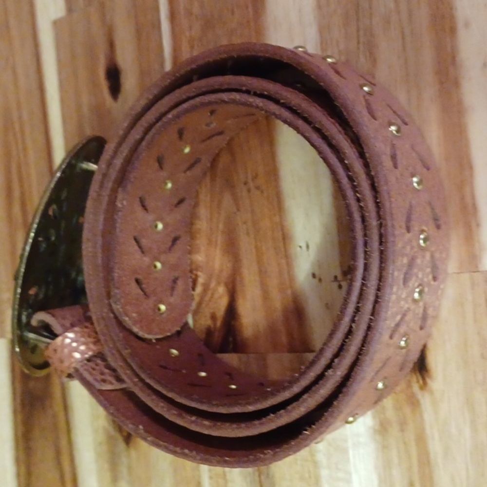Vintage Brass Rhinstone Womans Oval Cross Western Studded 100% Leather Belt - Picture 11 of 16